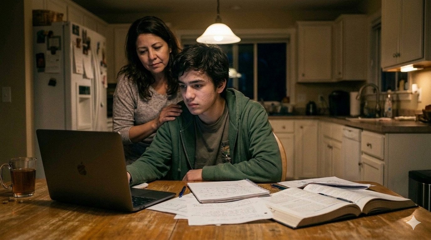 Mother supporting Son During Homework