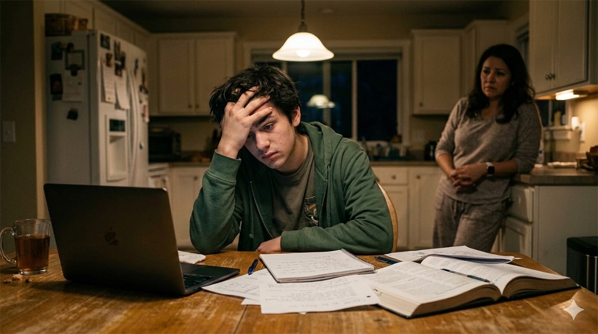 homework in kitchen