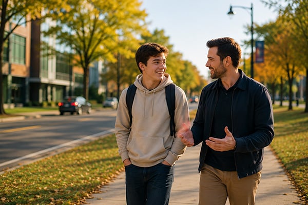 Real-world support conversation while walking outdoors